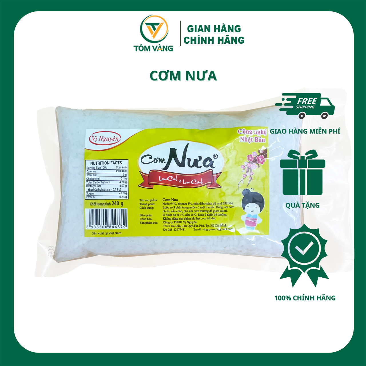 Bún Nưa, Phở Nưa, Cơm Nưa, Mì Nưa, Miến Nưa dành cho người ăn keto, giảm cân, ăn kiêng hãng Vị Nguyên gói 240g - date mới nhất- Tôm Vàng