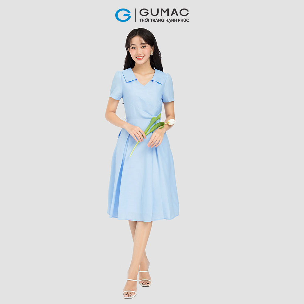 Đầm form A xếp ly eo phối dây eo GUMAC DC12054