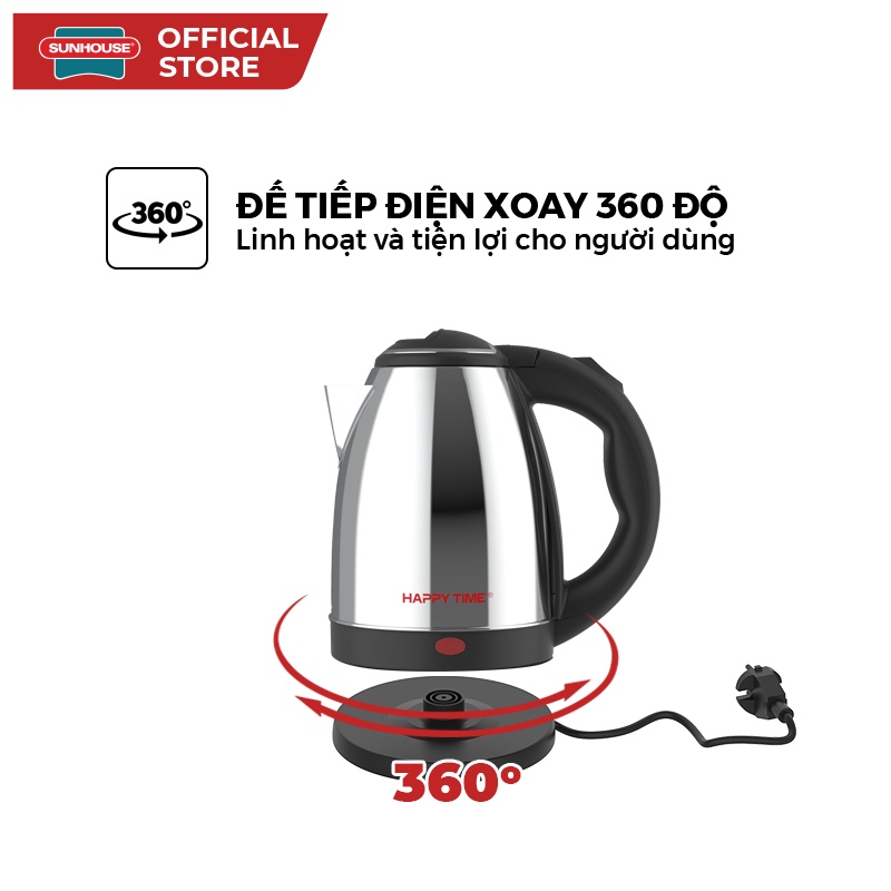 Ấm siêu tốc Inox 1.5L Happy Time HTD1055