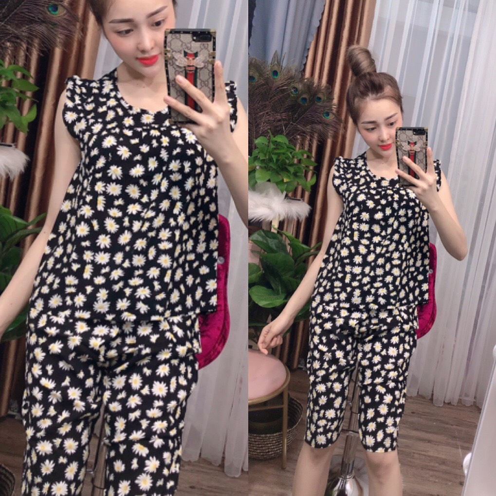 Đồ bộ lanh (tole) mặc nhà, quần lửng tay cánh tiên, họa tiết hoa nhí [CÓ SIZE] (giao hoa ngẫu nhiên]- TL02