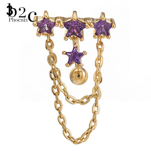 Phoenix B2C Clear Crystal Star Navel Ring Gold Surgical Steel Dangle Belly Piercing Jewelry