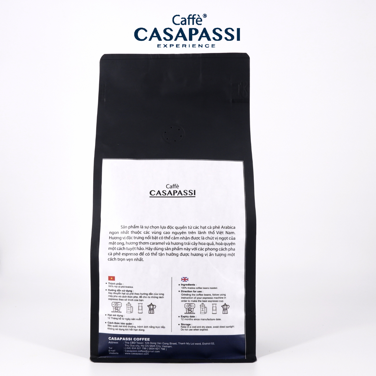 Cà Phê ESPRESSO 100% ARABICA CẦU ĐẤT- DALAT , Lâm Đồng, 500gr, Casapassi Caffè Premium, Medium Roasted, Balance, Honey and Fruit