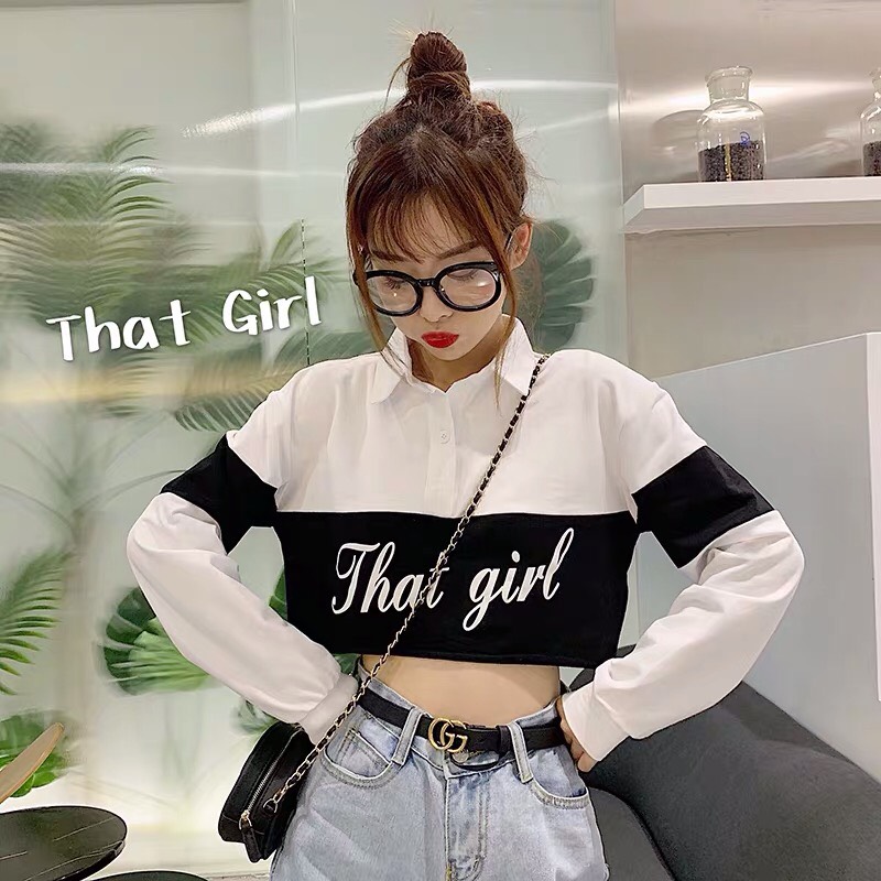 Áo Crotop Tay Dài Cổ Bẻ In Chữ That Girl Năng Động TT0006 (TTS0900)