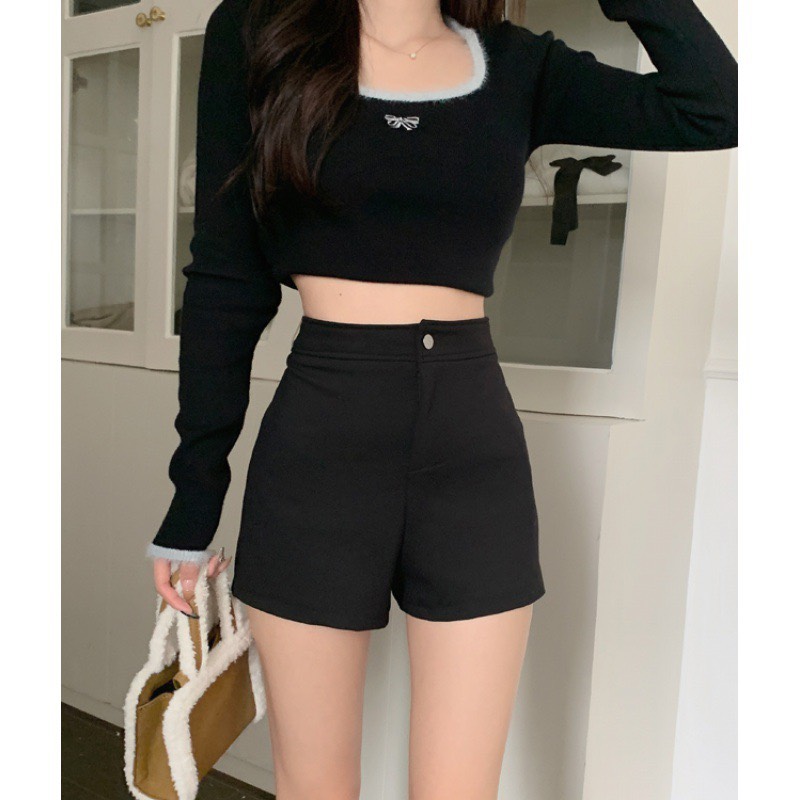 Quần short nữ lưng cao chất vải thun mago