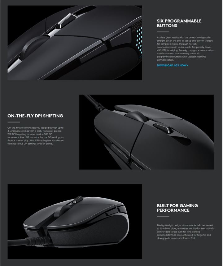 Chuột máy tính Logitech G302 USB Black led chuyên game ( hàng công ty )