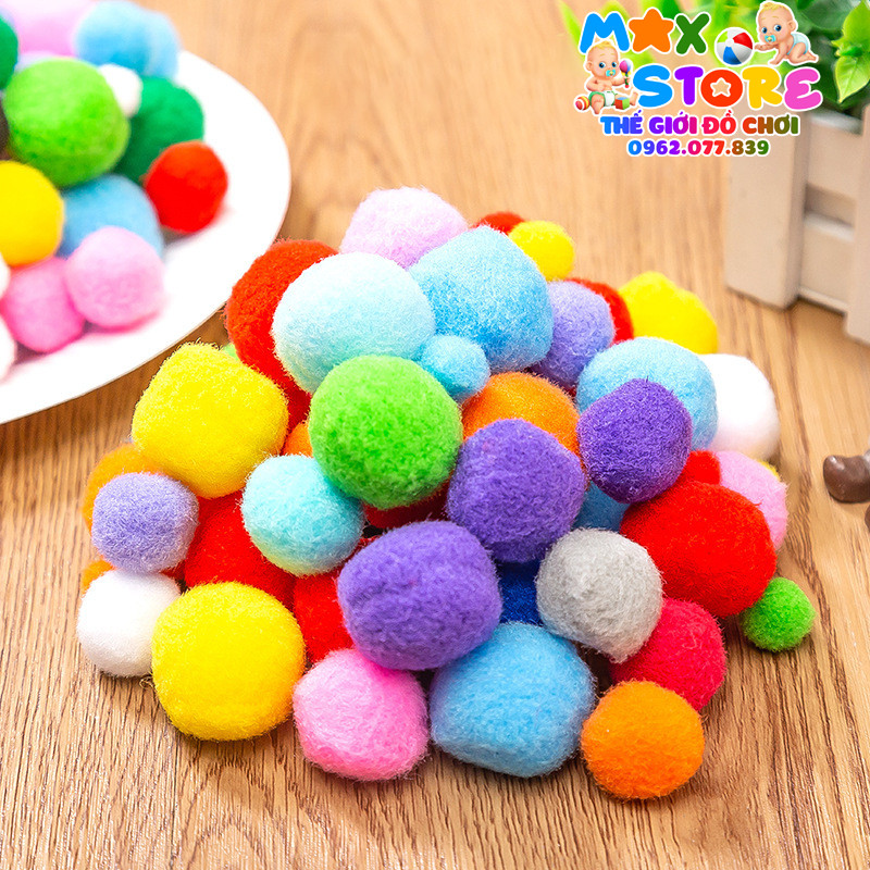 [Tặng kẹp nhựa] Túi Hạt PomPom Kích Thước Từ 1cm - 3cm Màu Sắc Đa Dạng