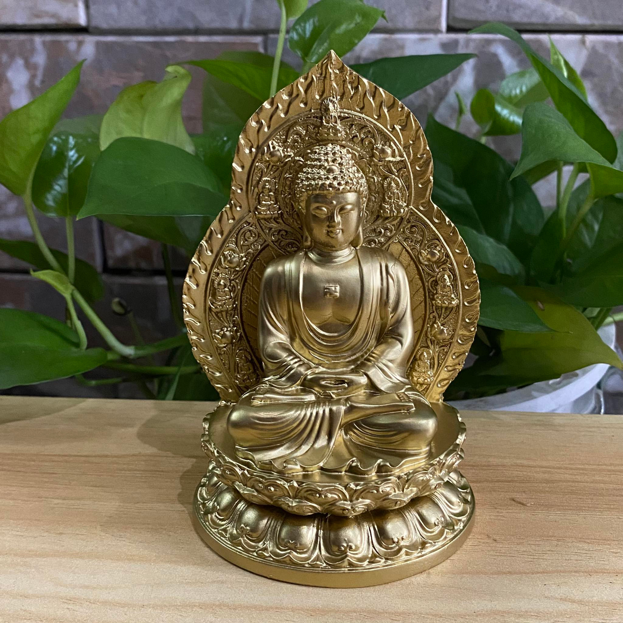 Tượng Phật A Di Đà mạ đồng cao 15 cm