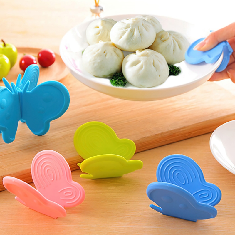 Non-slip & heat insulation butterfly-shaped silicone dish clamp