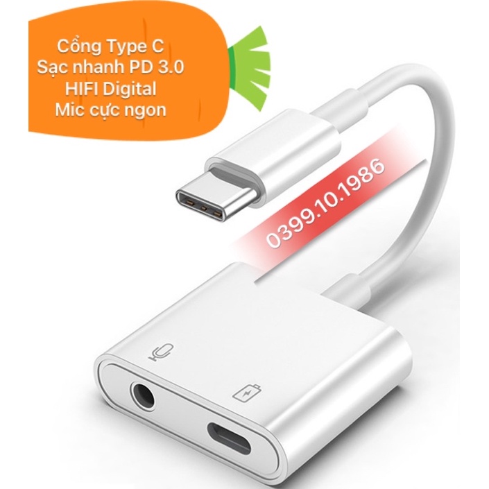 Adapter chia 2 cổng 3.5 + type c và type c + type c có sạc nhanh pd 3.0 60w