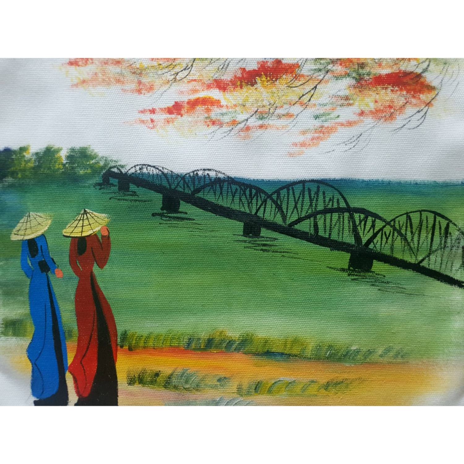 Túi Canvas vẽ cảnh (34cm x 36cm + quai 26cm)
