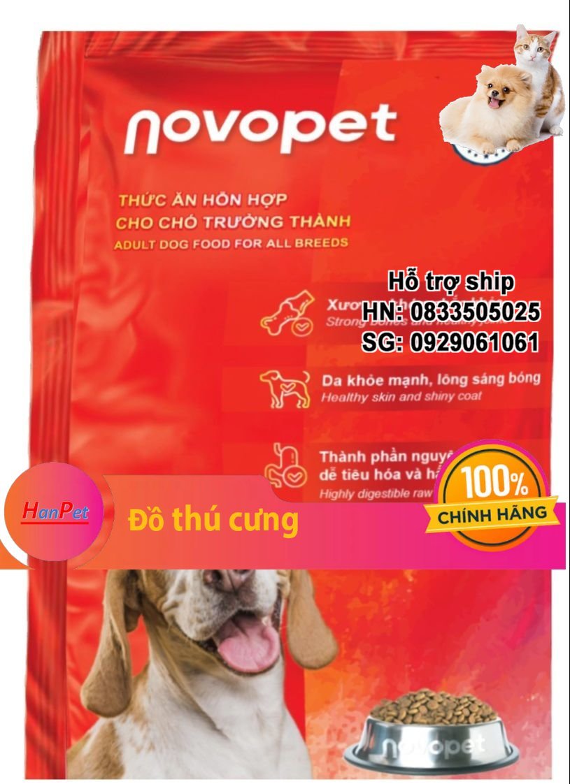 Hanpet - Novopet- Thức ăn cao cấp dạng hạt cho MỌI LOẠI CHÓ (trên 10kg)- Thức ăn khô cho chó / thức ăn chó / cám chó / thức ăn cho chó lớn fib