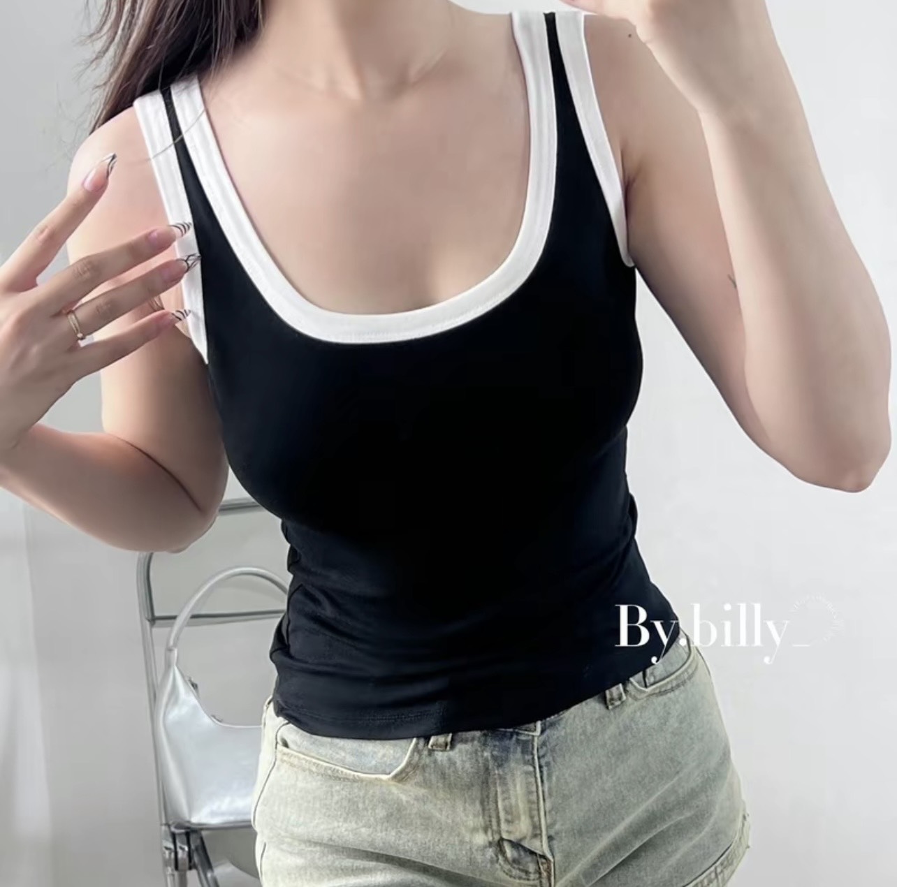 Áo thun ôm body ba lỗ nữ phối viền ( ba lỗ A.H )