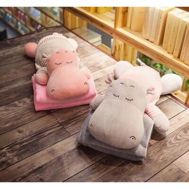 Gấu bông có mền - chăn gối văn phòng 3in1 hà mã