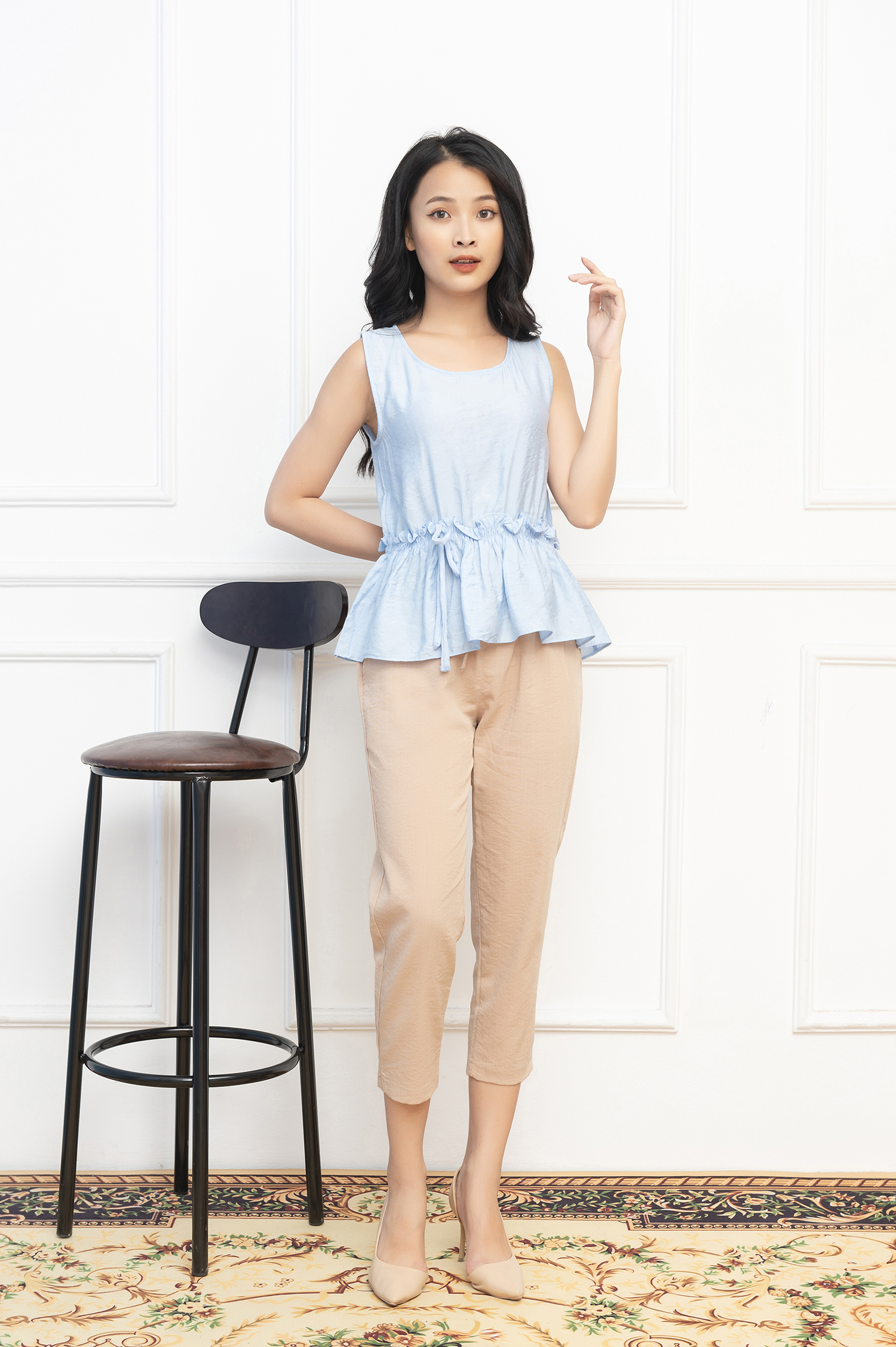 Áo peplum sát nách đũi lụa Vicci cao cấp (Trắng - Xanh - Đỏ)