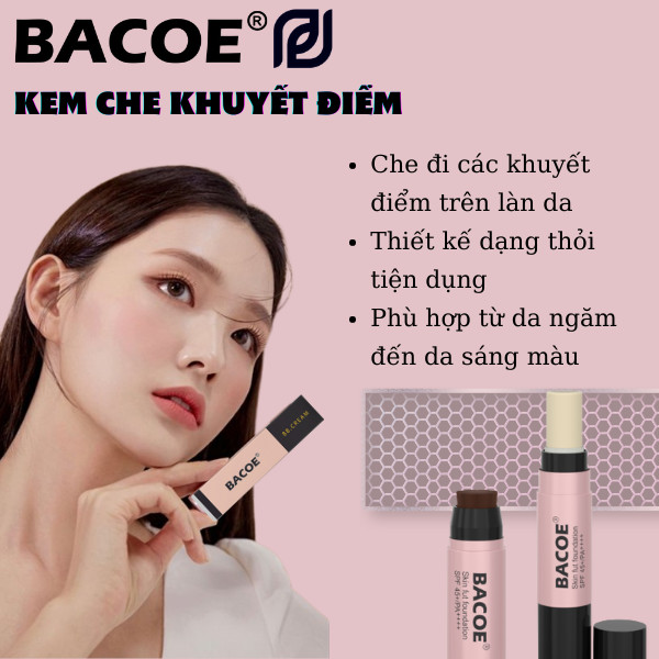 Phấn che khuyết điểm đa năng BACOE 3 màu năng động, Cọ che khuyết điểm BACOE