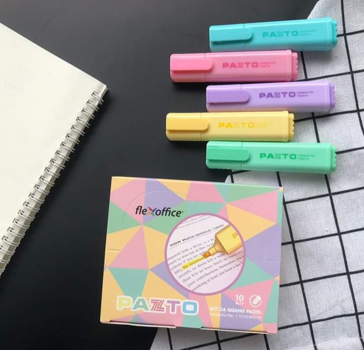 Hộp bút dạ quang màu pastel thiên long flexoffice pazto fo-hl009/vn