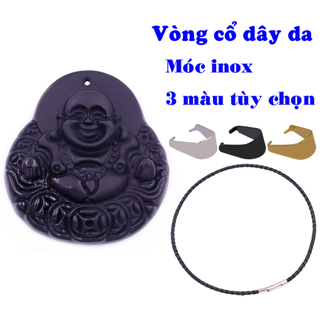 Face Buddha Maitreya Đồng money quartz stone black 4.6 cm (big size) bundled strap-faced stone feng shui peace, prosperity
