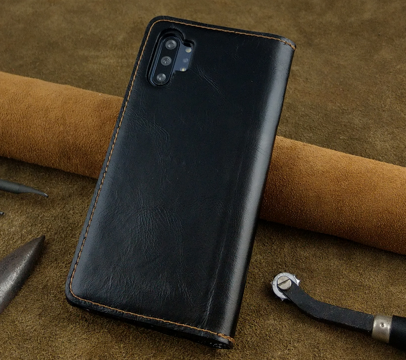 Bao Da Samsung Note 10 Plus Handmade Cổ Điển Da Bò Thật