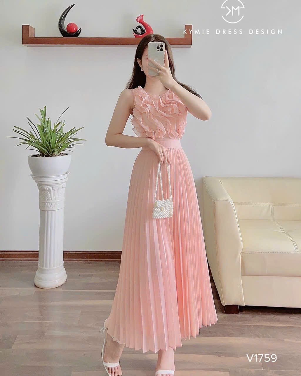 Đầm Xòe Dập Ly Bèo Ngực Voan Chinfon (có Lót)