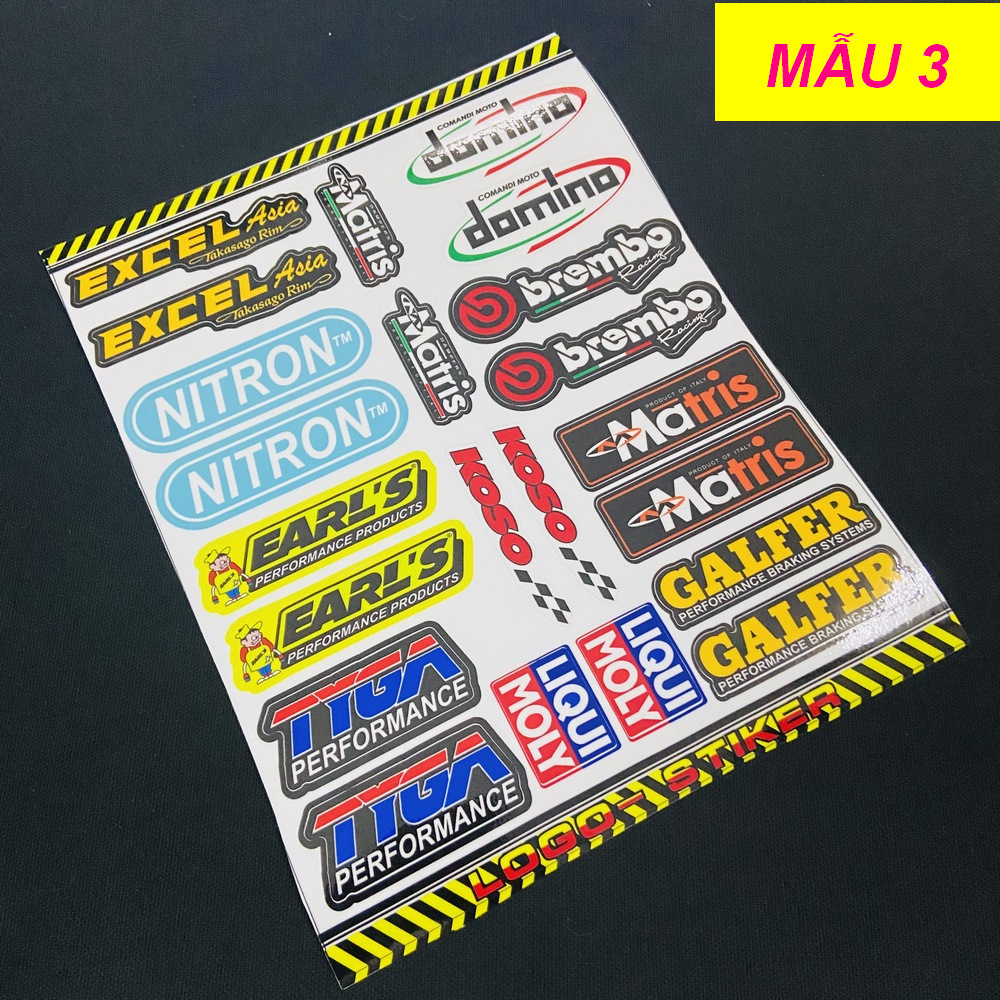 [HCM][BAO ĐỔI TRẢ] TẤM TEM CÁN NHỰA DẺO NHIỀU LOGO TRANG TRÍ XE MẪU NITRON KOSO MATRIX DOMINO LIQUY MOLY...
