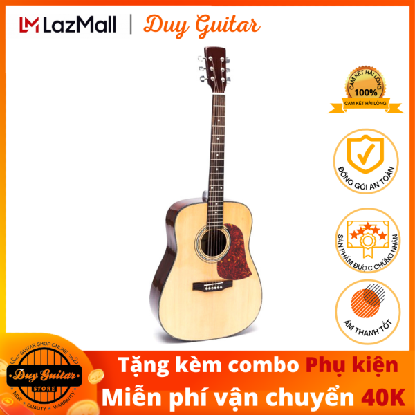 Đàn guitar acoustic DGAG-120D gỗ Hồng Đào, dáng D cho âm thanh tốt, cần đàn thẳng có ty, action thấp êm tay, tặng combo phụ kiện dành cho bạn mới tập và chơi lâu dài Duy Guitar