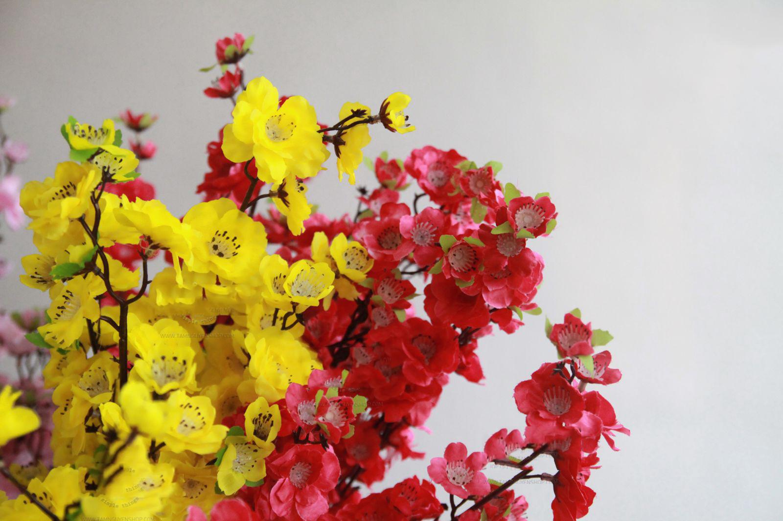5 Cành hoa mai hoa đào trang trí Tết - Cành hoa mai hoa đào