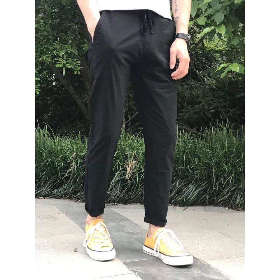 [HCM]QUẦN BAGGY KAKI NAM DÂY RÚT ĐEN