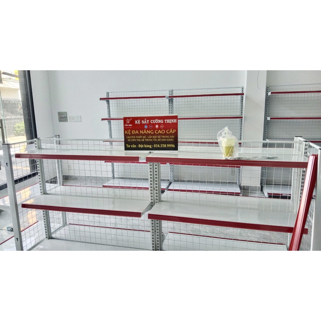 Kệ Siêu Thị Đôi 2 Mặt (Cao 1m5 x dài 1m2 x rộng 35cm x 3 tầng) Kệ siêu thị giá rẻ