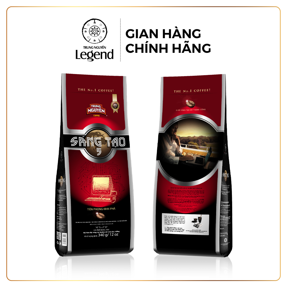 Trung Nguyên Legend Cà Phê Rang Xay Sáng Tạo 5 – Gói 340g – 100% Arabica, Vị Êm Dịu, Hậu Thơm Dài