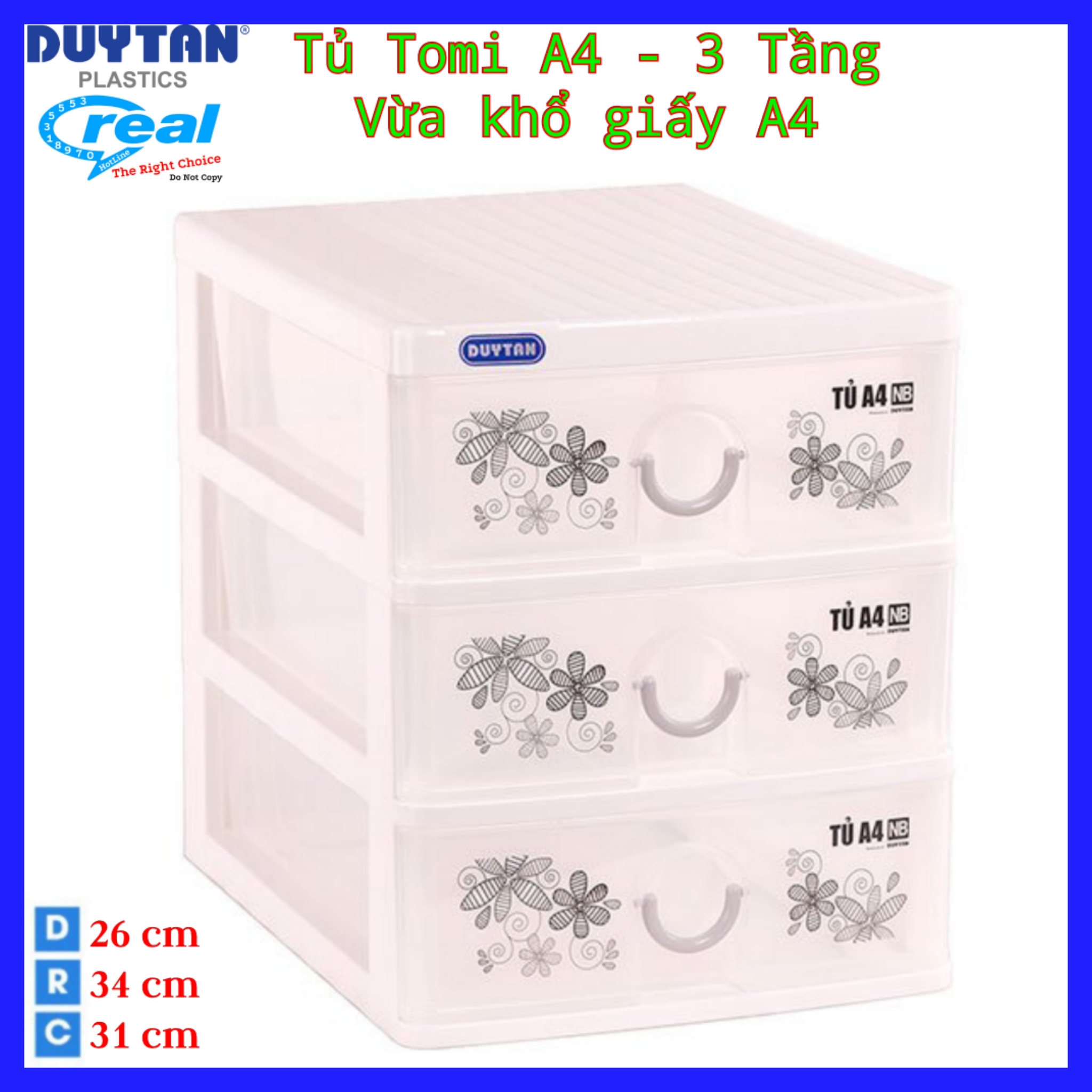 Tủ nhựa duy tân 3 tầng TOMI A4 (N26 x R35 x C31 cm )