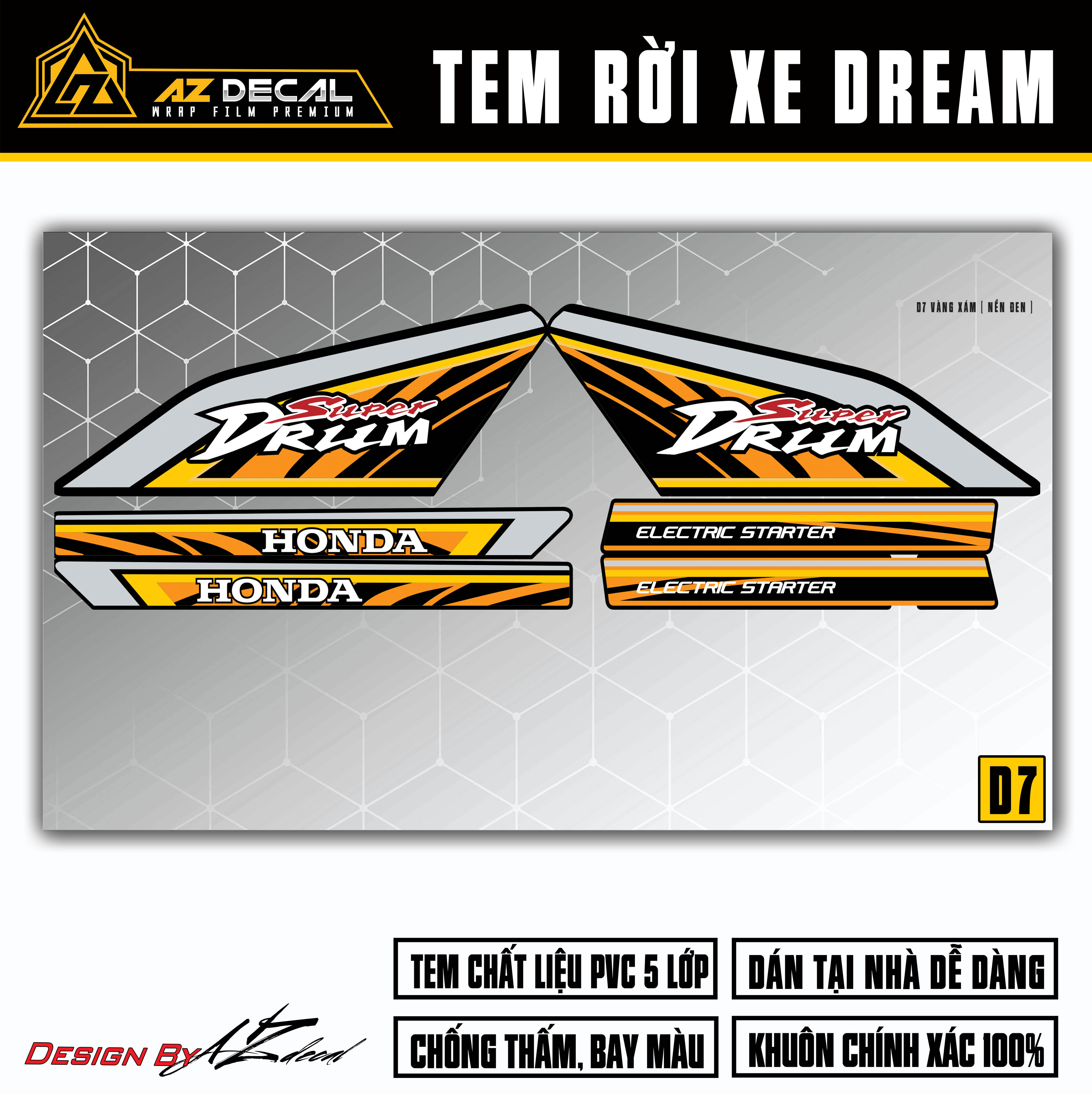 Tem xe dream chế mẫu text drum super độc lạ | d7 | tem rời xe dream chất liệu co giãn 4 chiều chống nước, bền màu - azdecal