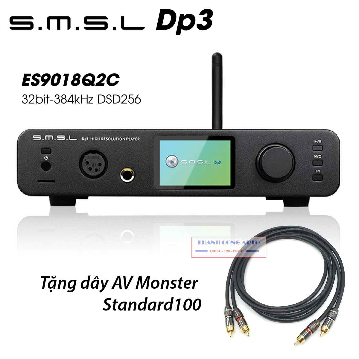 Smsl dp3 bluetooth aptx dac 2x es9018q2c 32bit 384khz dsd256 -tặng ngay dây av monster std100