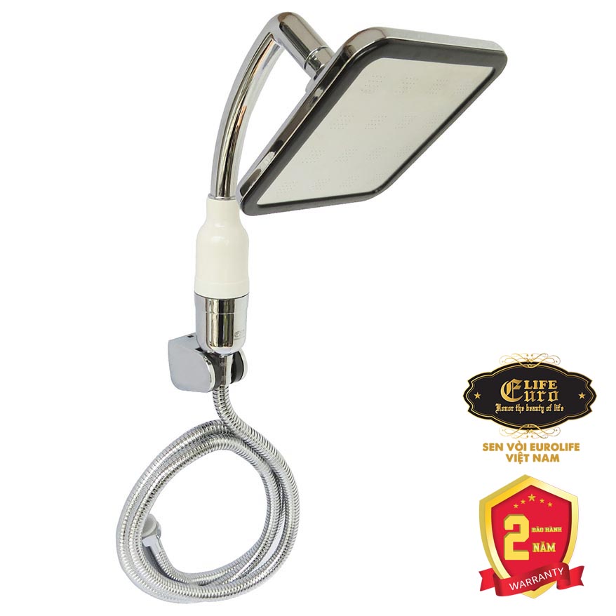 Bộ tay dây sen siêu tăng áp mặt vuông, lõi lọc Vitamin C Eurolife EL-145SH (Trắng bạc)
