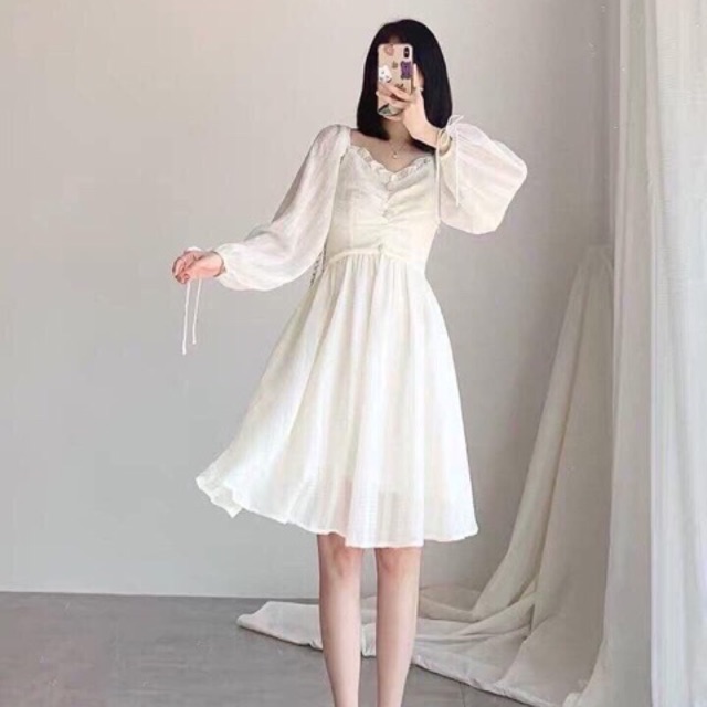 Váy trắng tay bồng - Váy tiểu thư