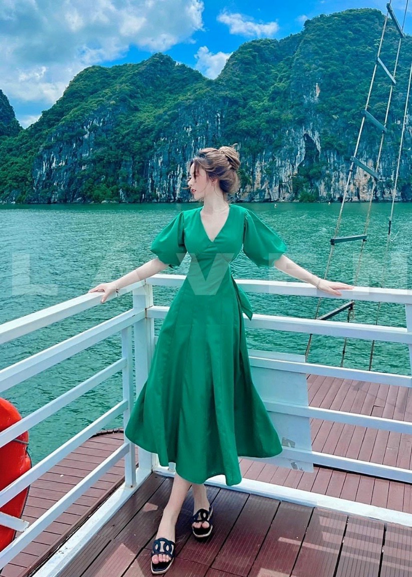 Đầm nữ - chất liệu lụa có mút - thiết kế nơ  sau lưng cực xinh