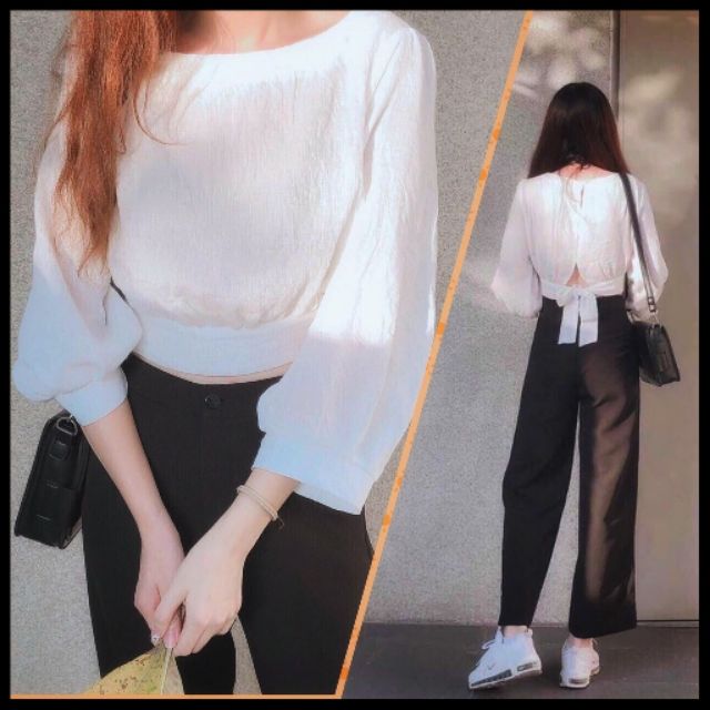 [Ảnh thật] Áo crop cột nơ lưng tay lỡ (10 màu)