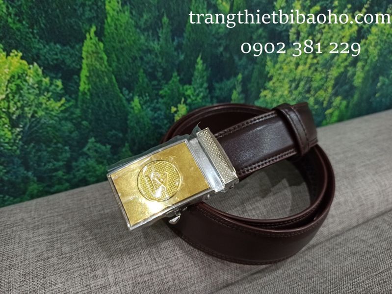 Dây thắt lưng bảo vệ da màu nâu mặt vàng
