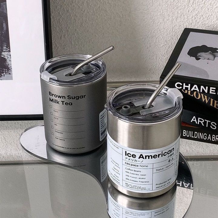 ️Hot cold drink cup, 304 stainless steel Icey tatting Cup with straw 600 ml cup, 600 ml Thermos cup stainless steel insulated cup for coffee, thermal mug with straw