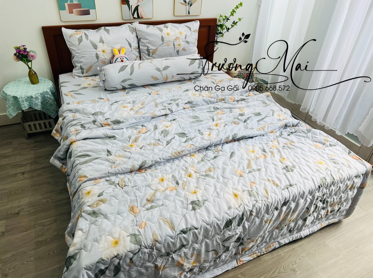 Drap Tencel lụa cao cấp 4 món ( 1 ga bọc chun, 2 áo nằm và 1 áo ôm khóa kéo)