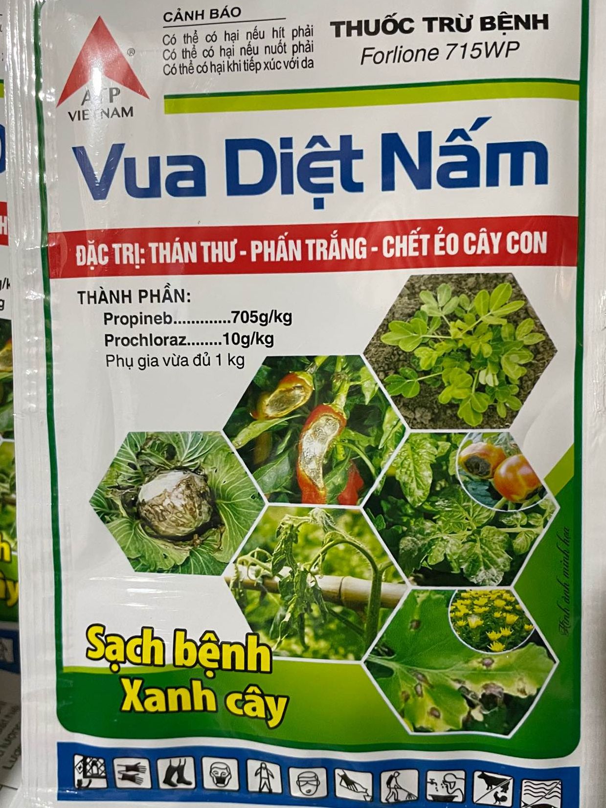 Combo 10 gói,thuốc trừ bệnh cây trồng Folione 715 WP hiệu Vua Diệt Nấm; thuốc bệnh trừ bệnh phấn trắng; thối nhũn; héo rũ, ẻo cây con
