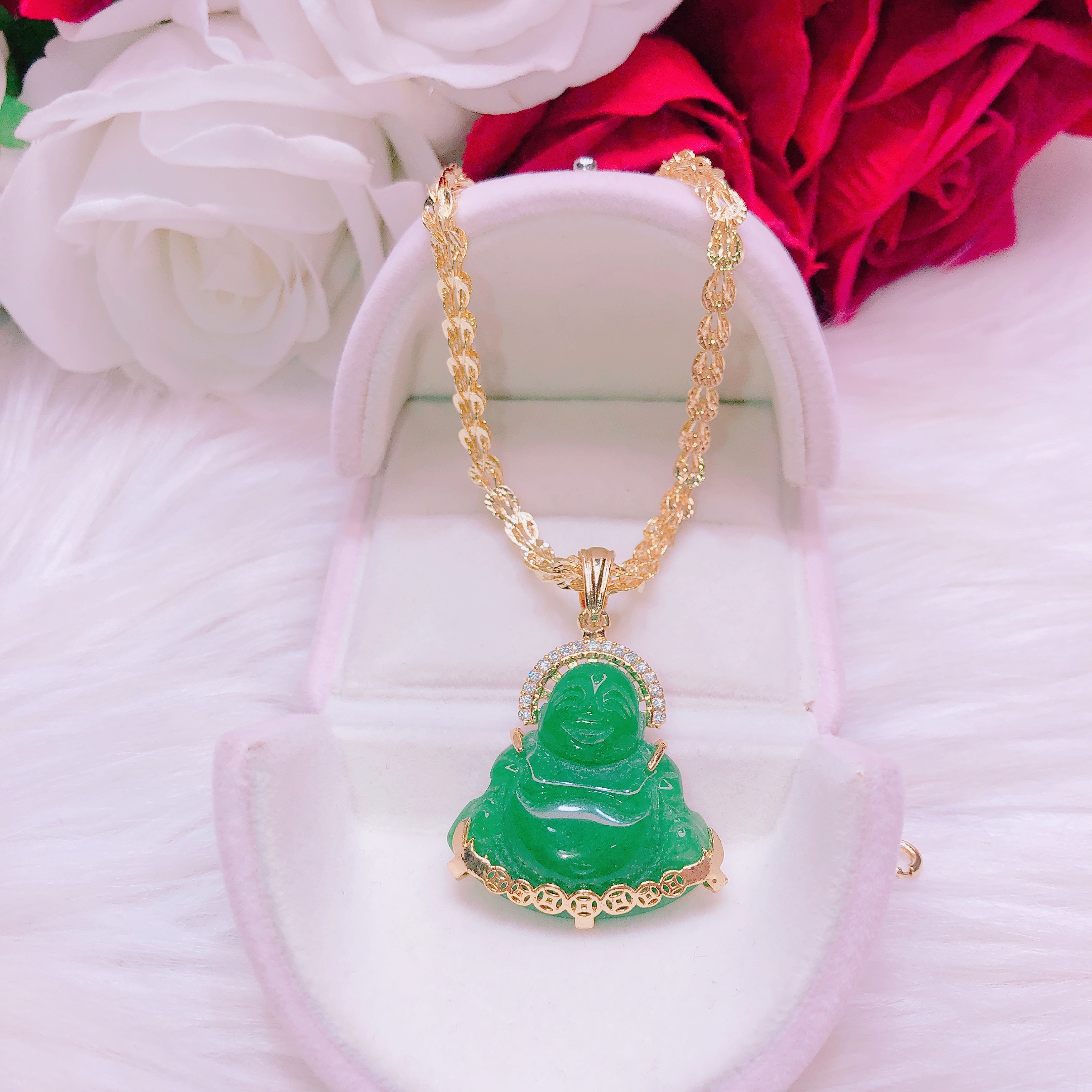 [HCM]Dây chuyền vàng nữ 18k mặt phật cẩm thạch MIGA DML11- đeo làm công sở cực sang chảnh và quý phái