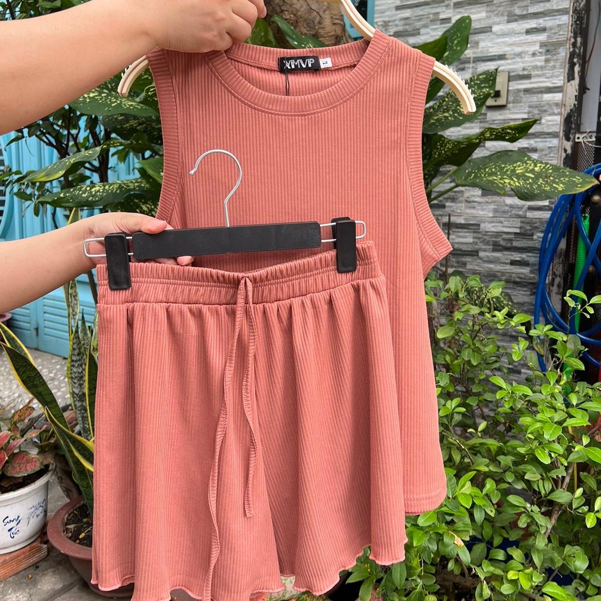 Đồ bộ nữ bộ đồ thun ba lỗ vải thun gân tăm mặc mát mùa hè
