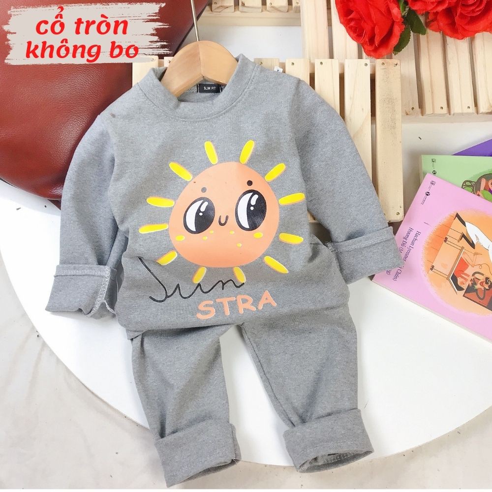 Bộ quần áo dài tay thu đông bé trai và bé gái chất nỉ len cho bé 1, 2, 3, 4, 5 tuổi 7-20kg