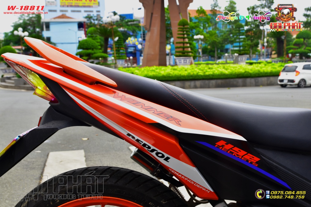 Tem Trùm Xe Winner Repsol Cam Trắng