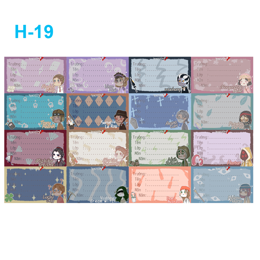[HCM]Nhãn vở Identity V (combo 3 set 48 nhãn vở)