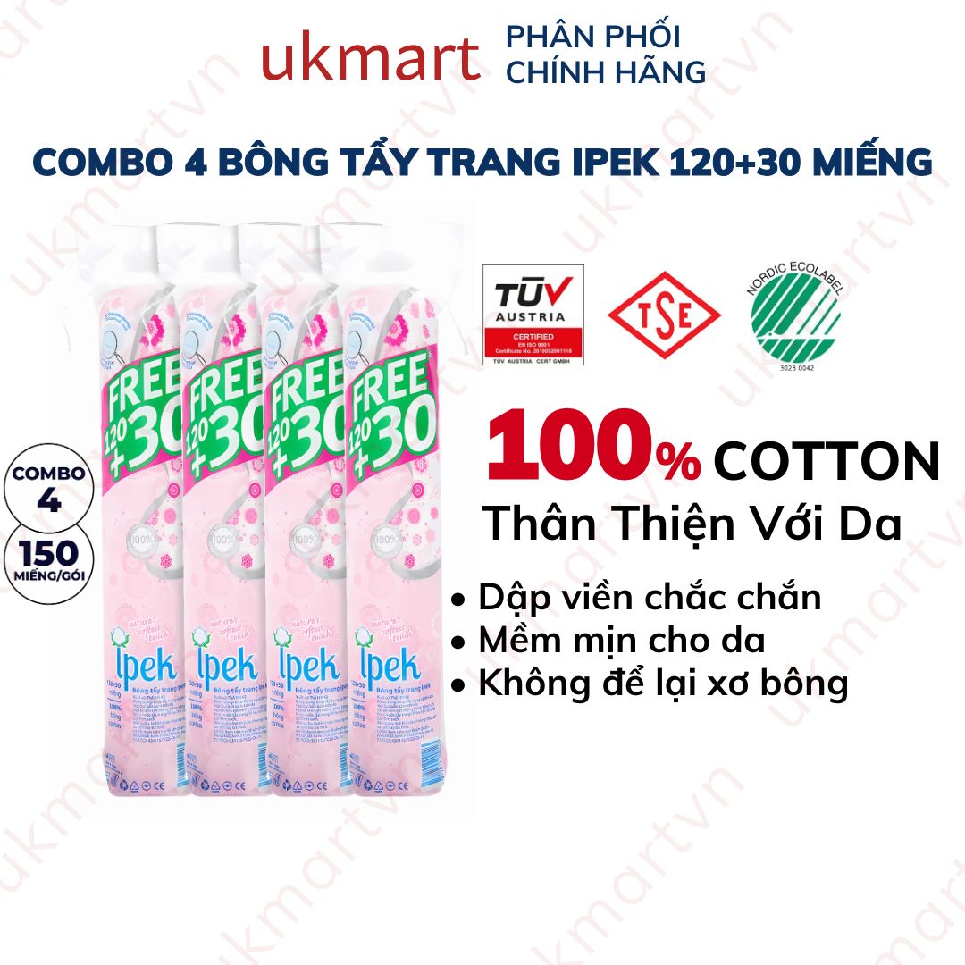 Combo 4 Bông Tẩy Trang Ipek 150 Miếng Cotton Pads