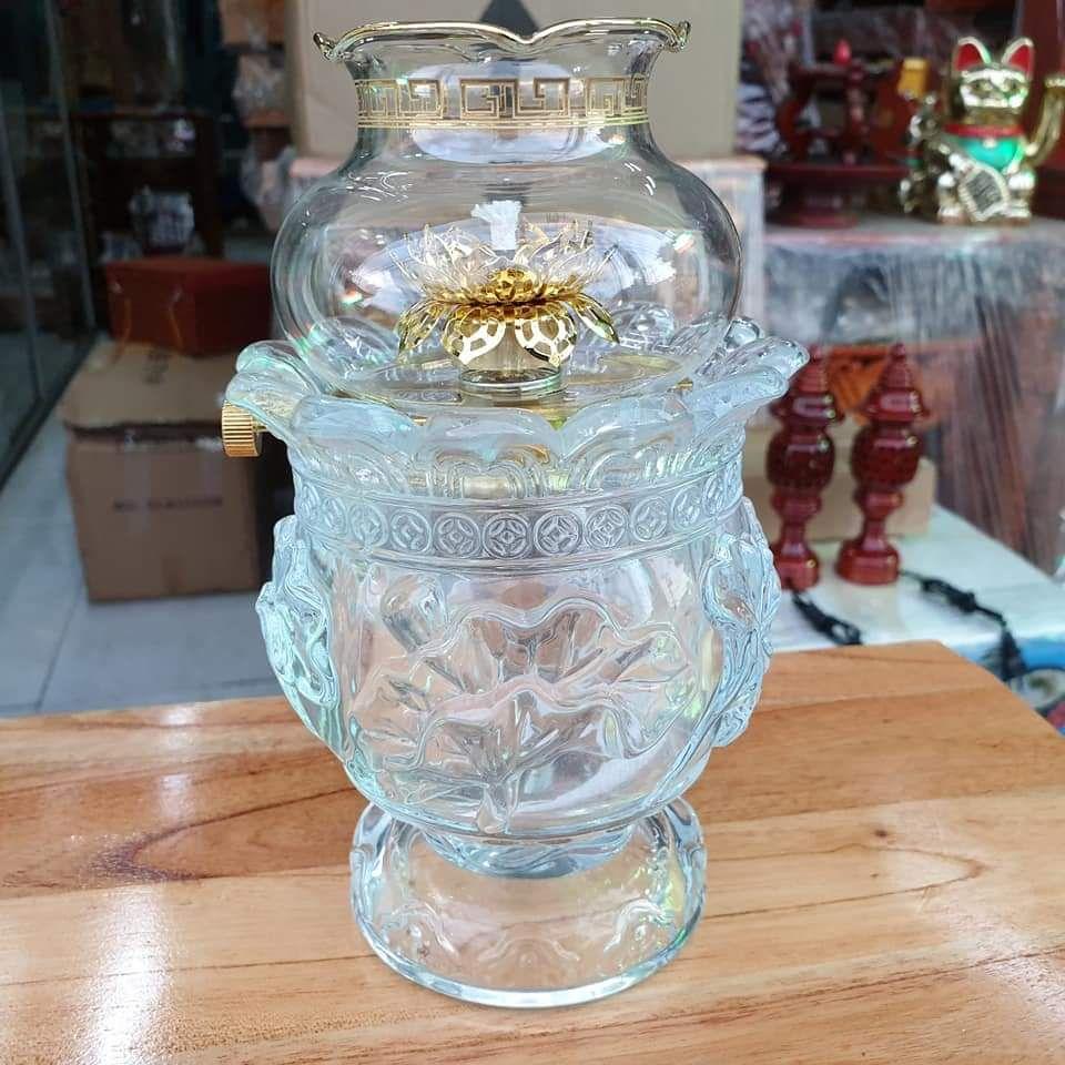 Đèn thờ đốt dầu lưu ly cát tường cao 19 cm