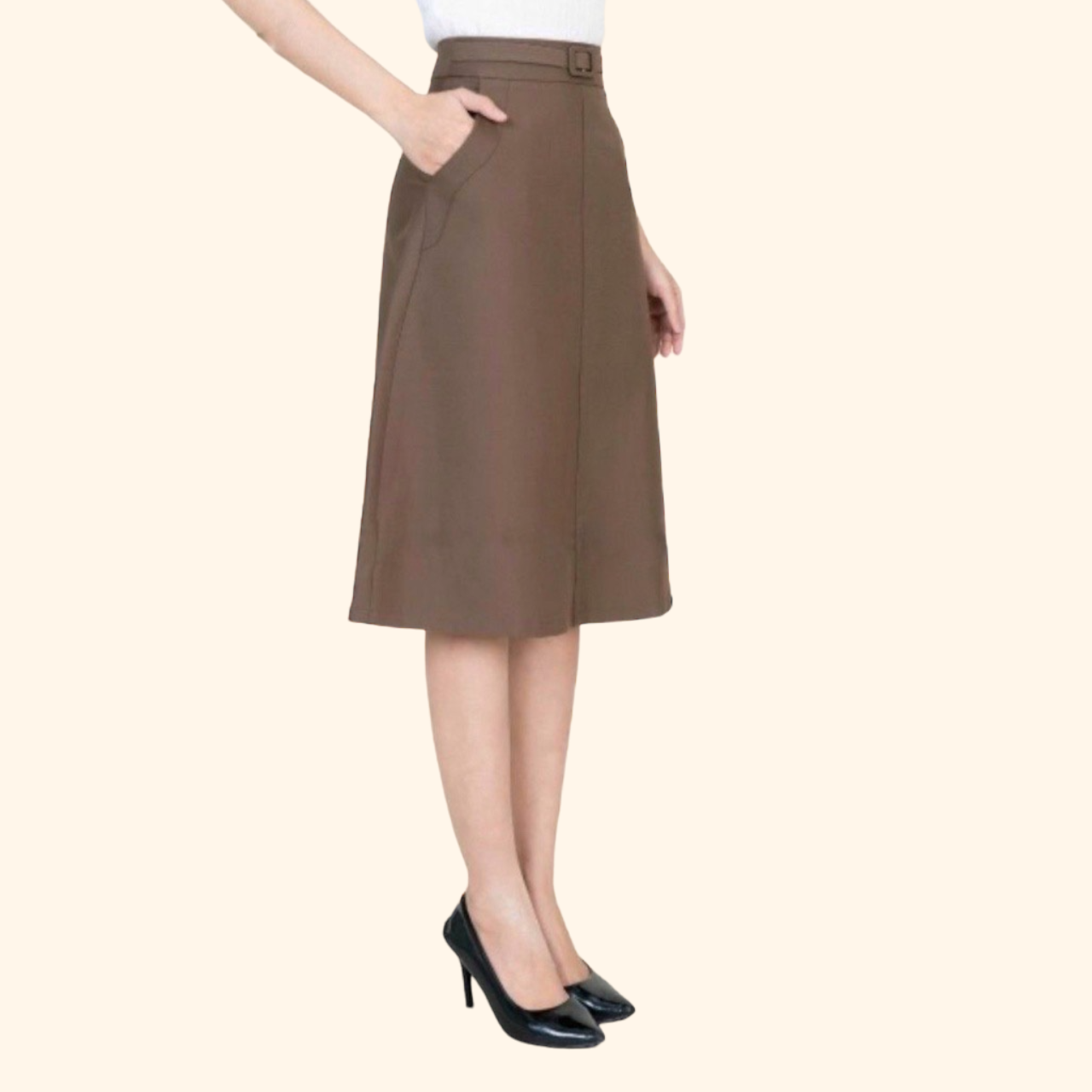 Chân váy chữ A kèm đai dài qua gối 65cm