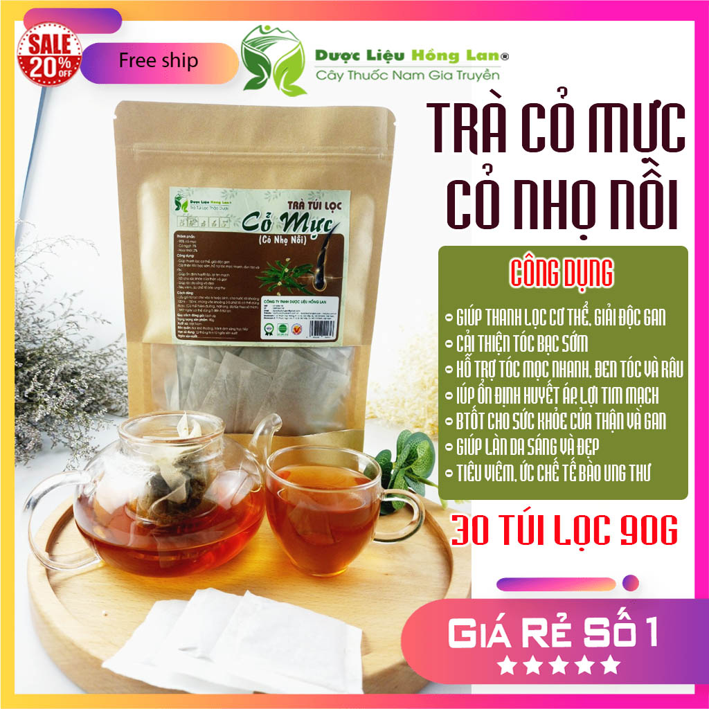 Trà Túi Lọc Cỏ Mực (Cỏ Nhọ Nồi) túi zip 90g - Giúp Bổ thận mát gan, ổn định huyết áp, lợi tim mạch, hỗ trợ điều trị rụng tóc, diệt khuẩn, tiêu viêm, ức chế ung thư, ...