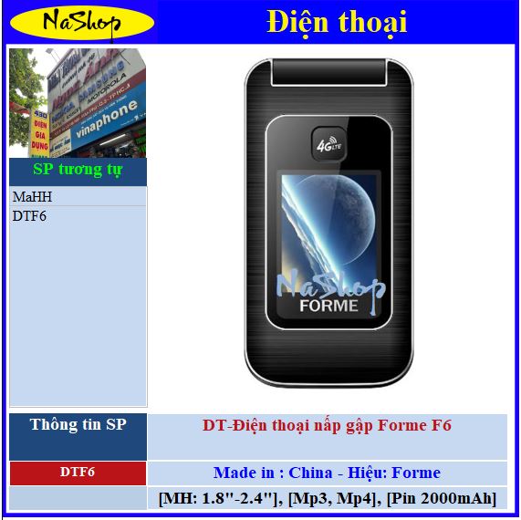 NaShop - Điện thoại Forme nấp gập F6, DTH